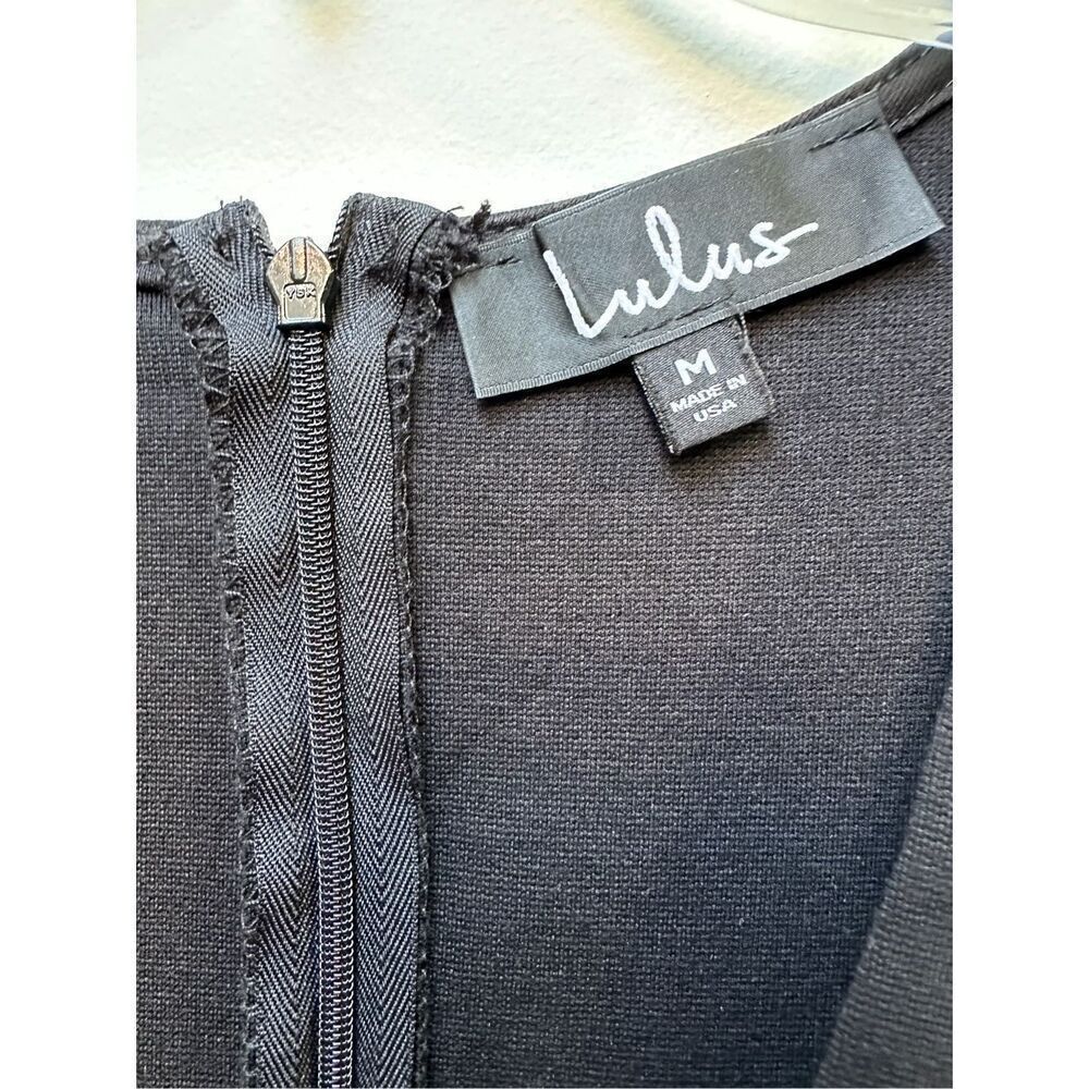 Lulus black long sleeve mini dress deep v-neck back zipper size Medium #16-1592 - Picture 2 of 4